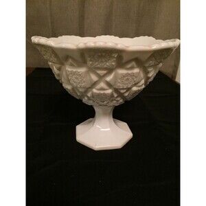 Vtg Westmoreland Old Quilt Milk Glass Compote Candy Dish White Footed
